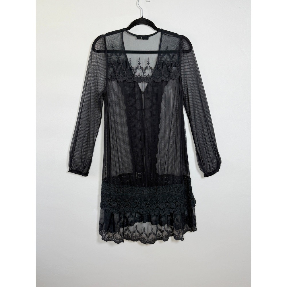 Ryu Sheer Lace Mesh Tunic Top Women L Black Goth Romantic Whimsigoth Duster - Picture 6 of 9